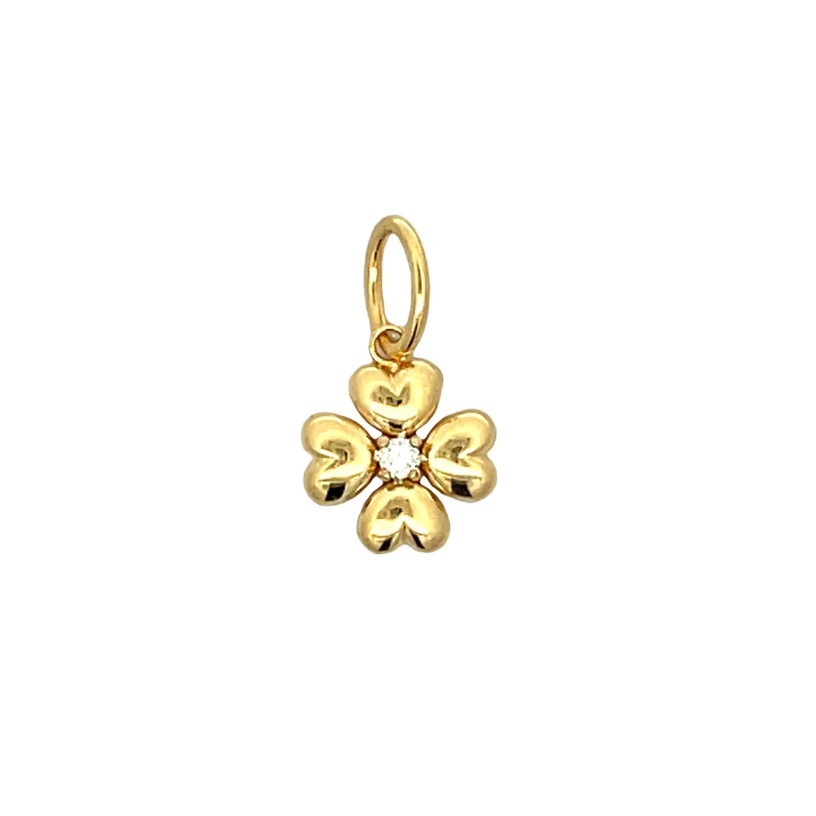 .06 Puffy Four Leaf Clover Charm in 14k Yellow Gold