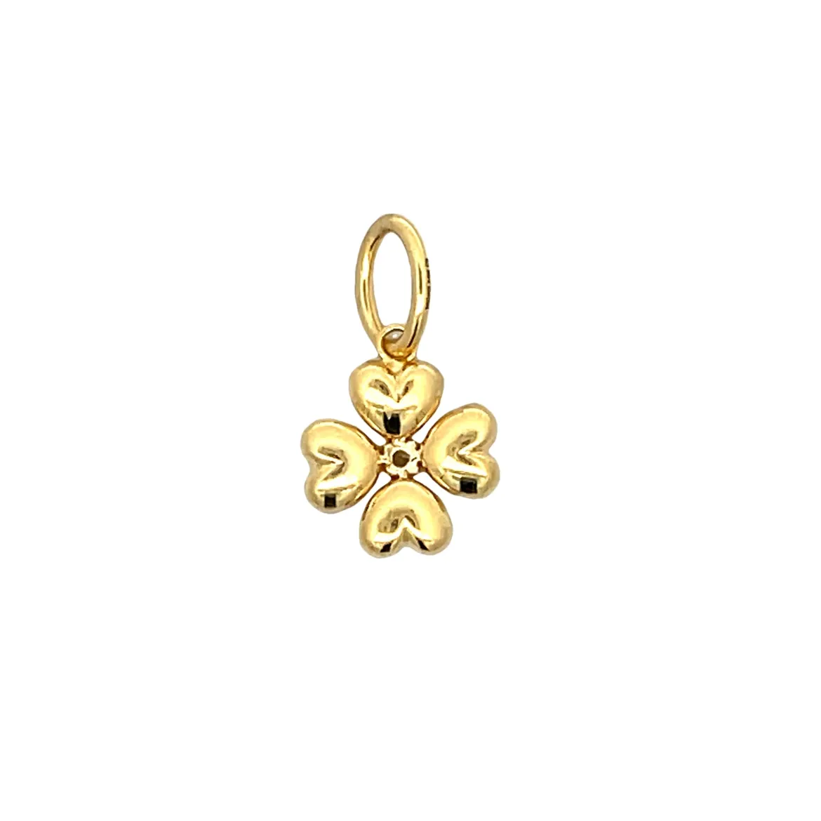 .06 Puffy Four Leaf Clover Charm in 14k Yellow Gold