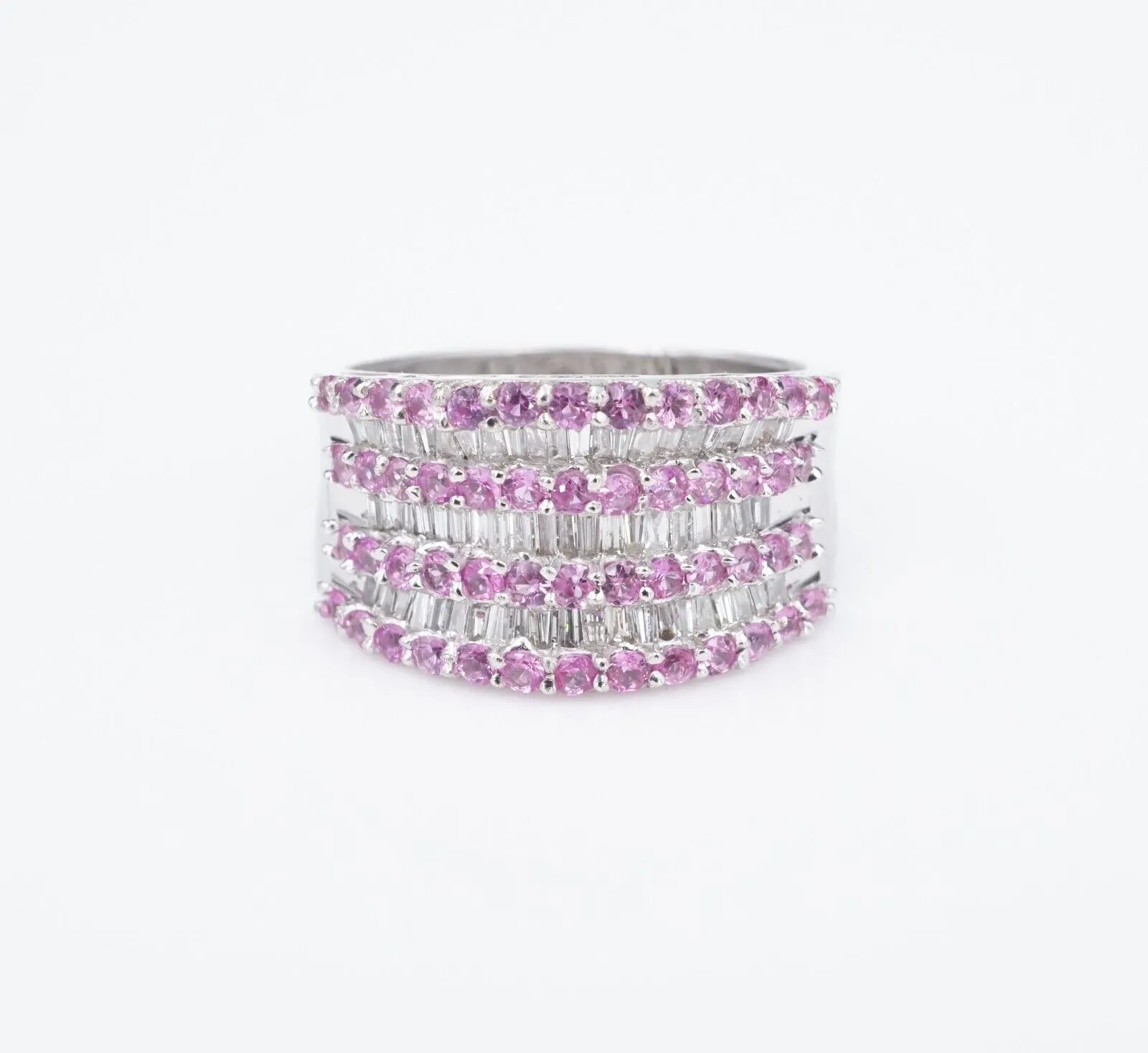 14K 2ct Pink Sapphire Diamond Wide Band Saddle Ring White Gold Size 8 RG3897