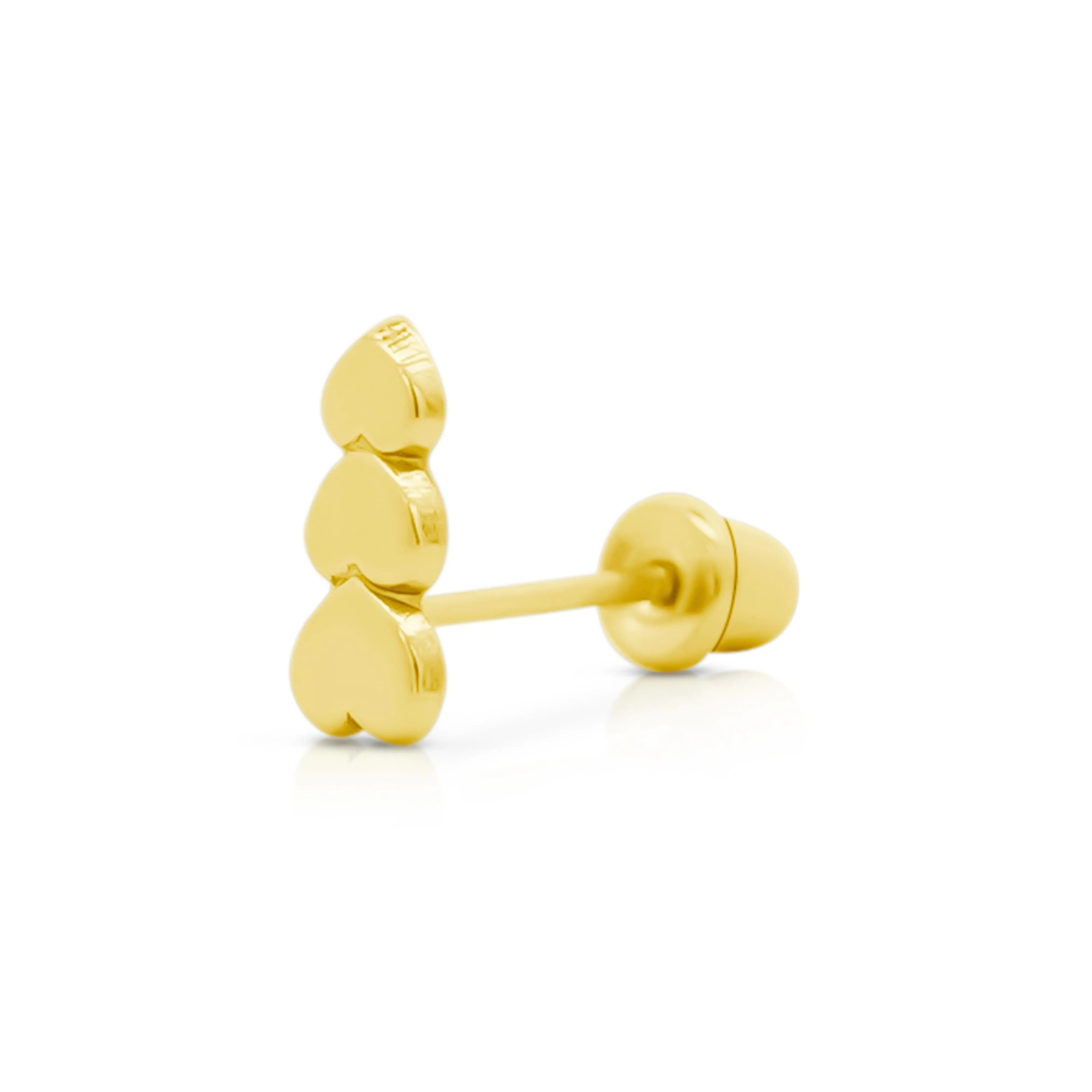 14K Solid Gold Graduating Heart Stud Earrings On Screw Back
