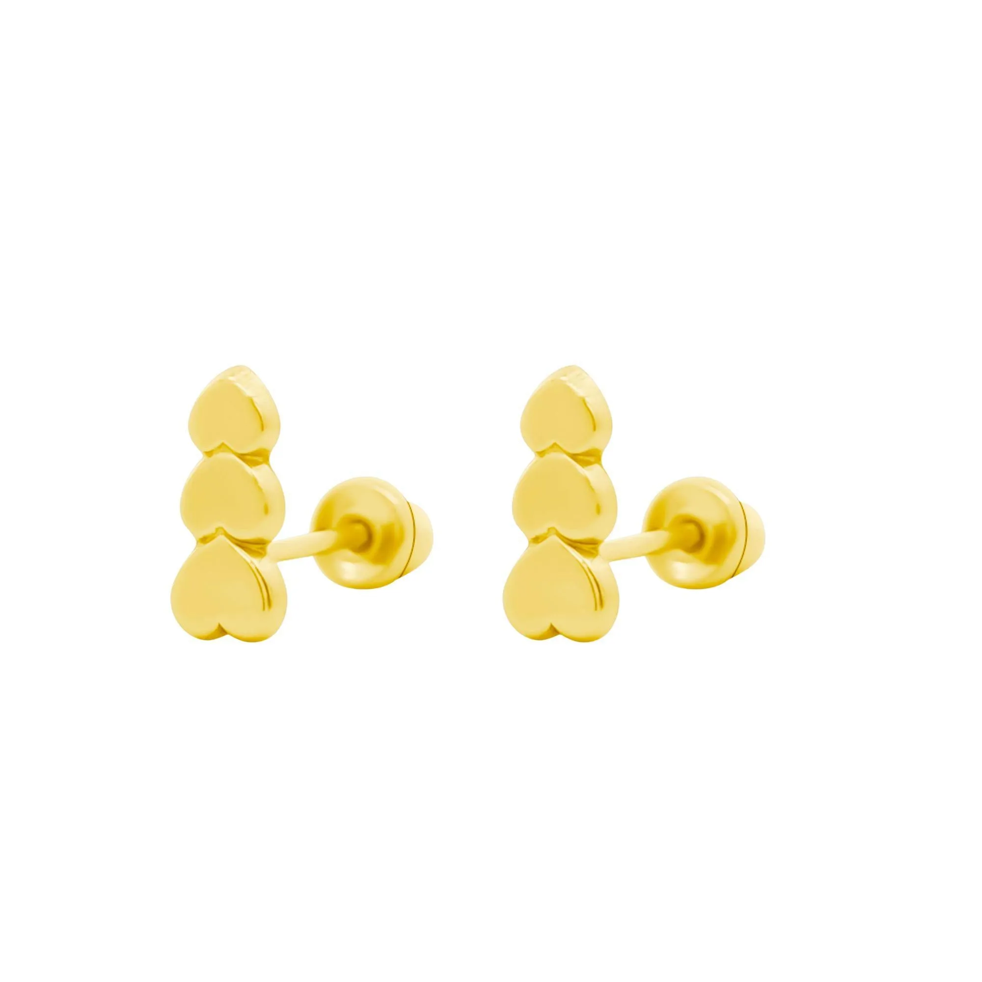 14K Solid Gold Graduating Heart Stud Earrings On Screw Back