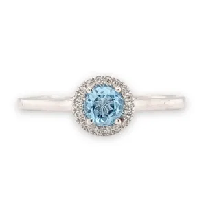 14K W Gold 0.05cttw Diamond 0.30cttw Blue Topaz Halo Ring