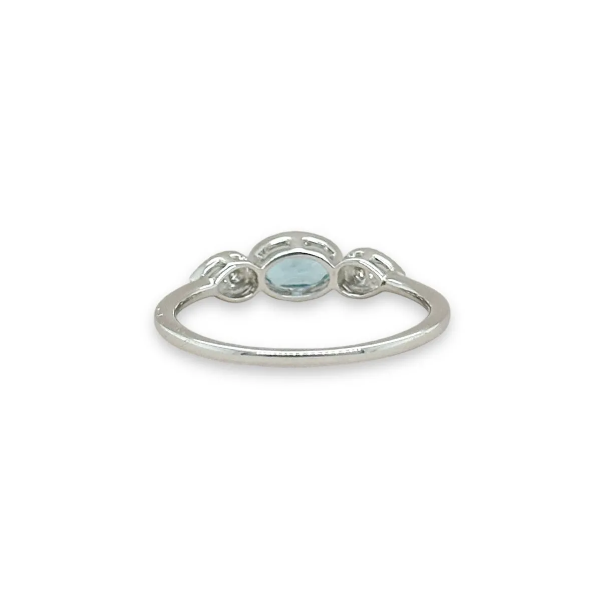14K W Gold 0.05ctw Diamond 0.50ct Oval Blue Topaz Ring