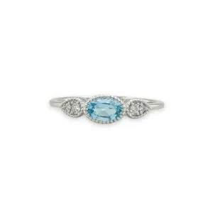 14K W Gold 0.05ctw Diamond 0.50ct Oval Blue Topaz Ring