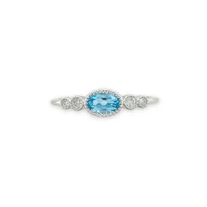 14K W Gold 0.09ctw Diamond 0.50ct Blue Topaz Ring