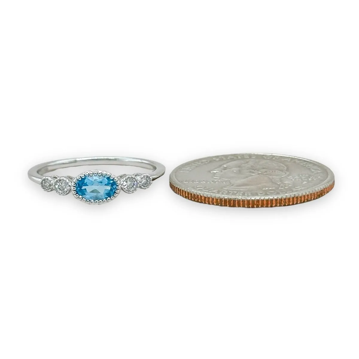 14K W Gold 0.09ctw Diamond 0.50ct Blue Topaz Ring
