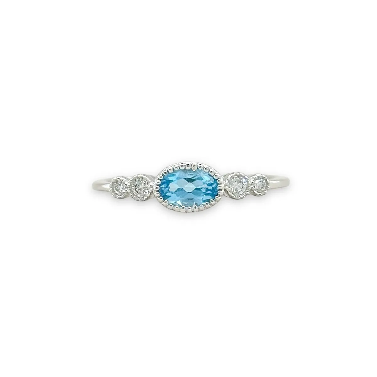 14K W Gold 0.09ctw Diamond 0.50ct Blue Topaz Ring