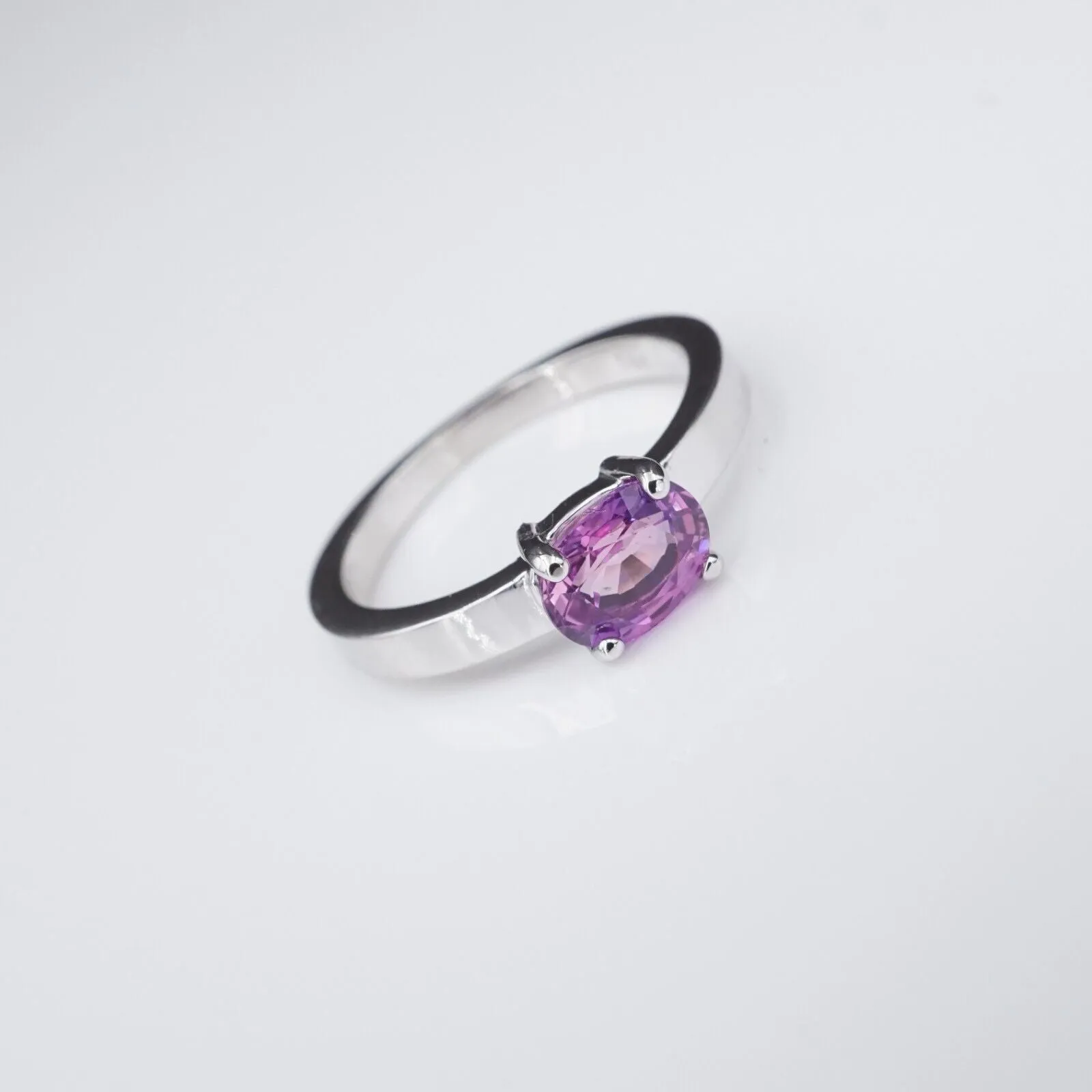 14k White Gold 1.36 ct No Heat Ceylon Pink Sapphire Solitaire Ring Size 7 RG3677