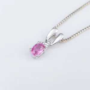 14k White Gold 2/3cttw Diamond Pink Sapphire Drop Pendant Necklace 18" NG1249