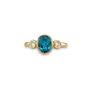 14K Y Gold 1.52ct Bezel Set Blue Topaz and 0.11ctw G/SI1 Diamond Ring