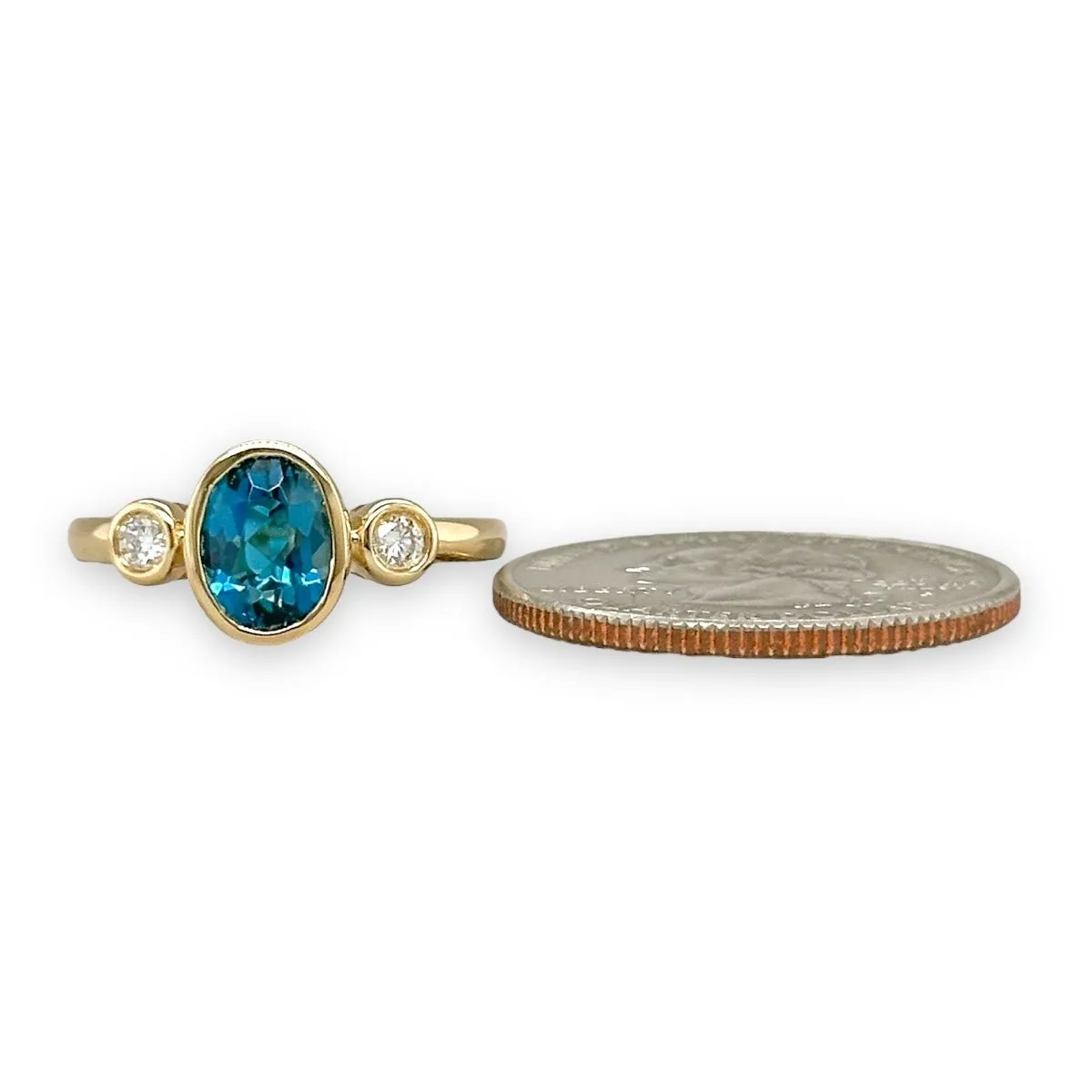 14K Y Gold 1.52ct Bezel Set Blue Topaz and 0.11ctw G/SI1 Diamond Ring