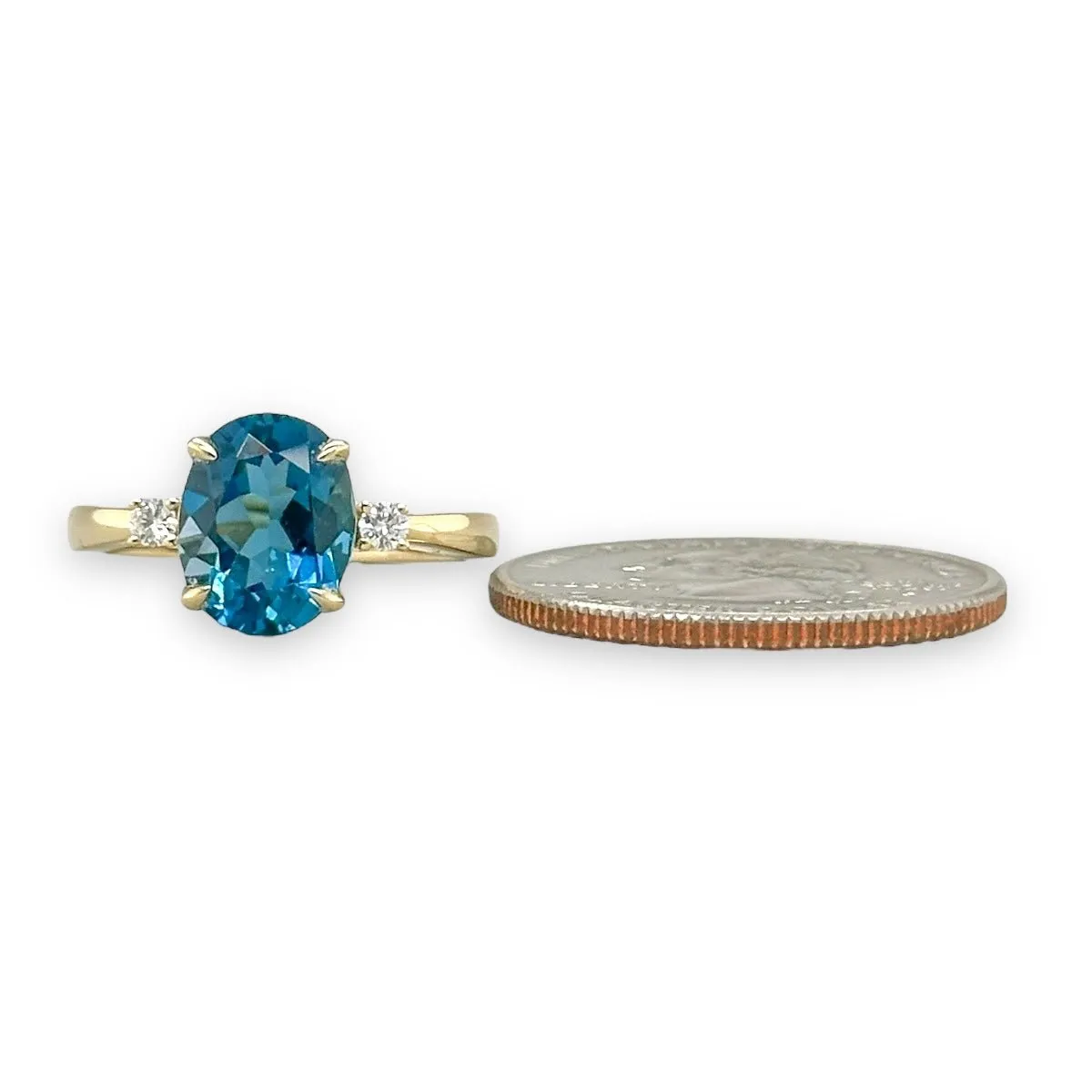 14K Y Gold 3.29ct London Blue Topaz and 0.08ctw G/VS2 Diamond Ring