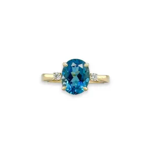 14K Y Gold 3.29ct London Blue Topaz and 0.08ctw G/VS2 Diamond Ring
