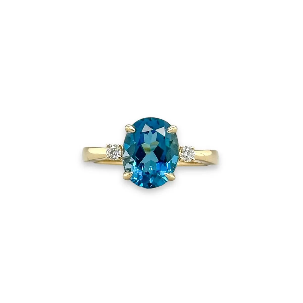 14K Y Gold 3.29ct London Blue Topaz and 0.08ctw G/VS2 Diamond Ring