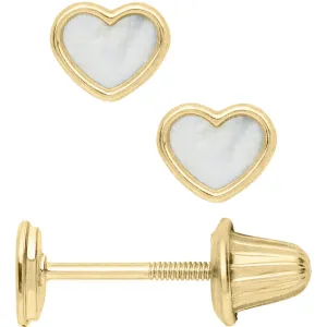 14K Y Gold MOP Baby Heart Studs