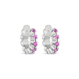 18CT WHITE GOLD PINK SAPPHIRE HOOP EARRINGS