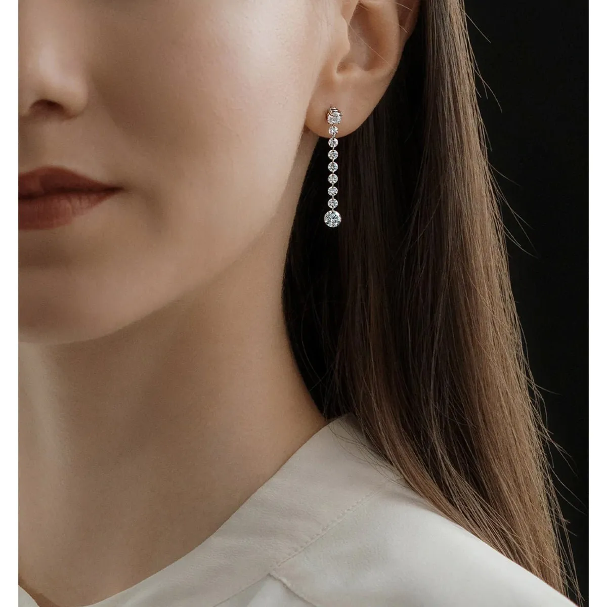 18k White Gold Floating Diamond Drop Earrings