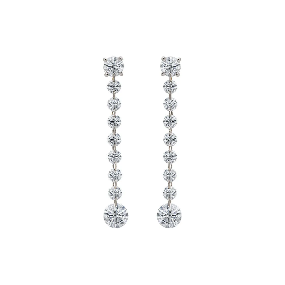 18k White Gold Floating Diamond Drop Earrings