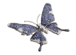 18k White Gold Sapphire Diamond Butterfly Pin