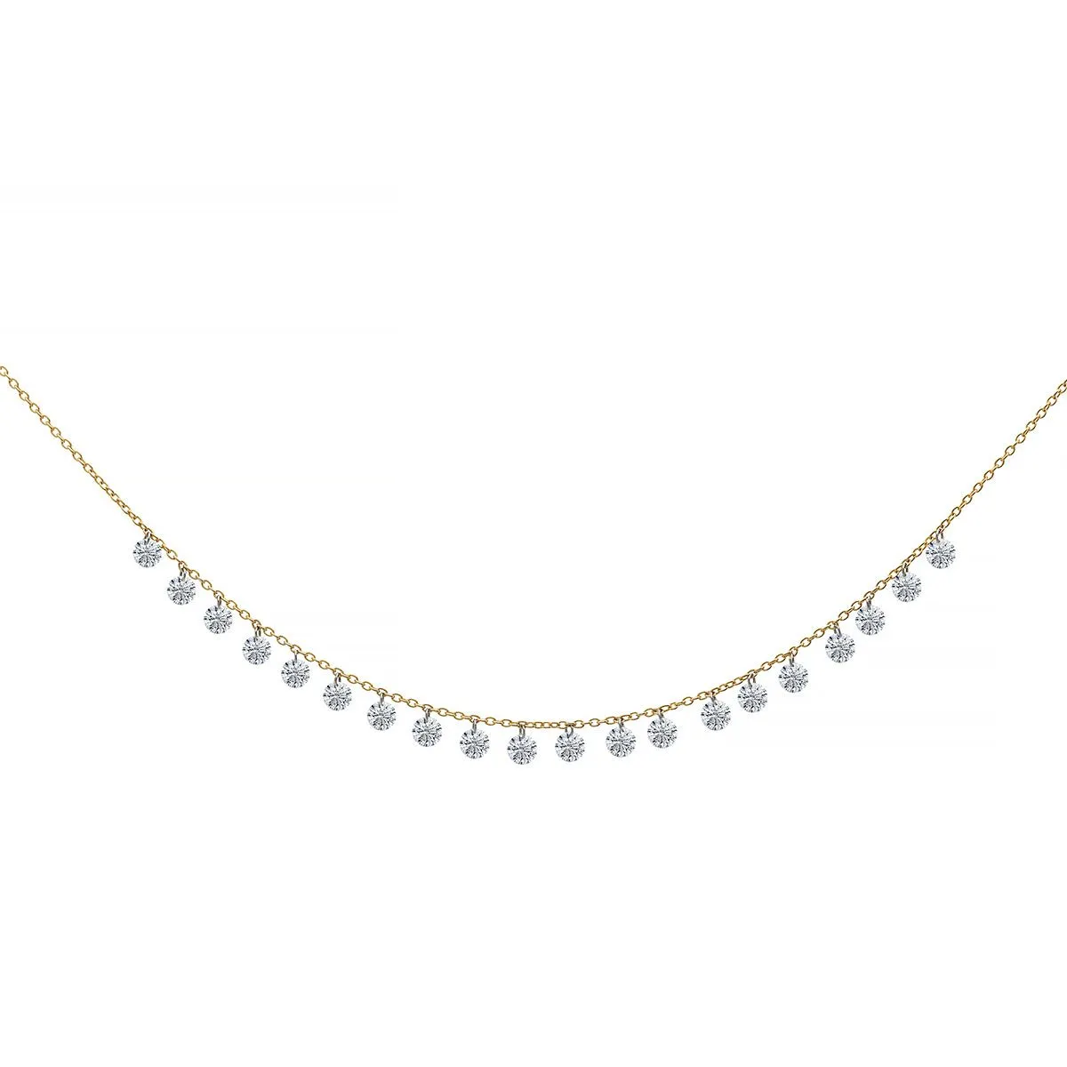 18k Yellow Gold Floating Diamond Fringe Necklace