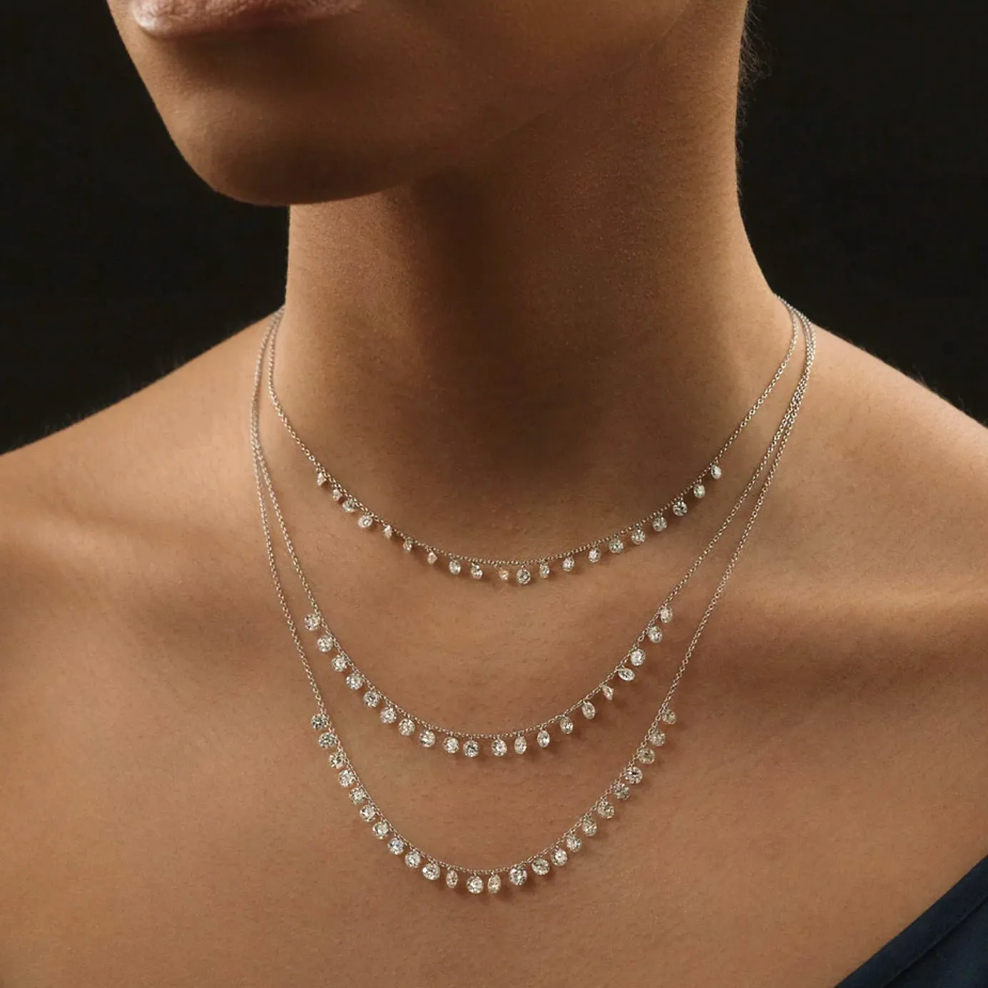 18k Yellow Gold Floating Diamond Fringe Necklace