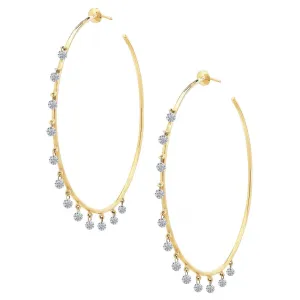 18k Yellow Gold Floating Diamond Hoop Earrings