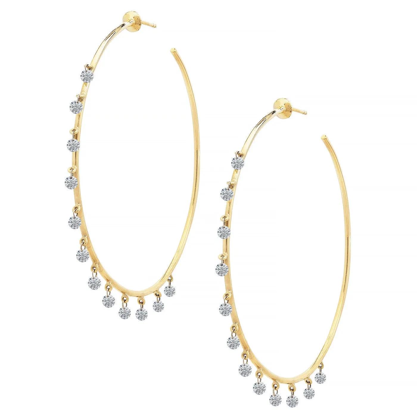 18k Yellow Gold Floating Diamond Hoop Earrings