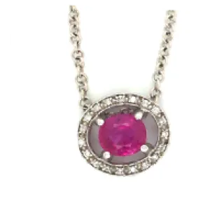 18kt Gold Necklace with No Heat Burma Pink Sapphire and Diamond Charm