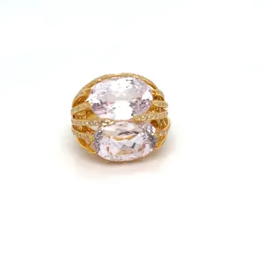 18kt Yellow Gold Kunzite Ring with Pav Diamonds