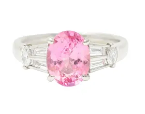 2.63 CTW No Heat Padparadscha Sapphire Diamond Platinum Gemstone Ring GIA