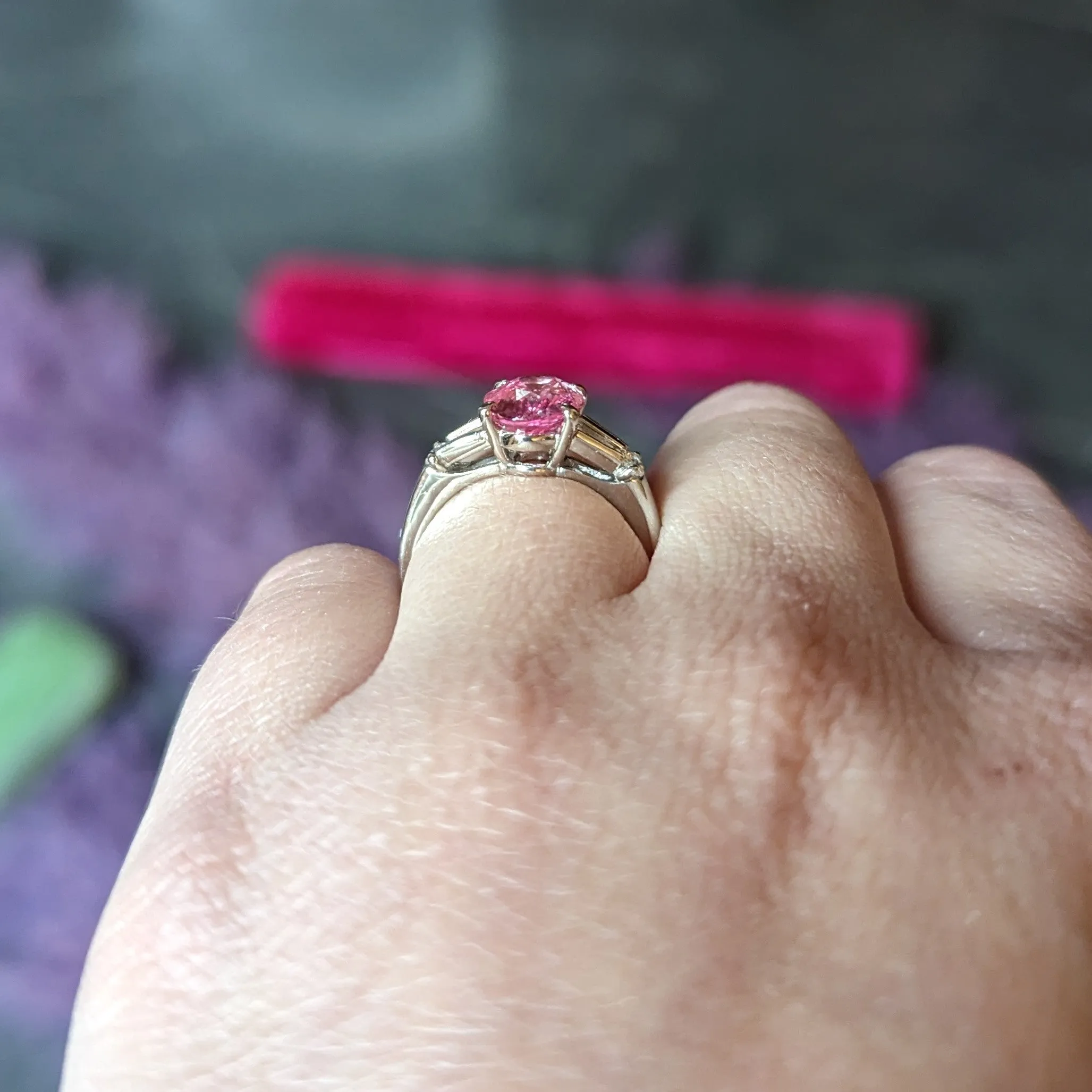 2.63 CTW No Heat Padparadscha Sapphire Diamond Platinum Gemstone Ring GIA