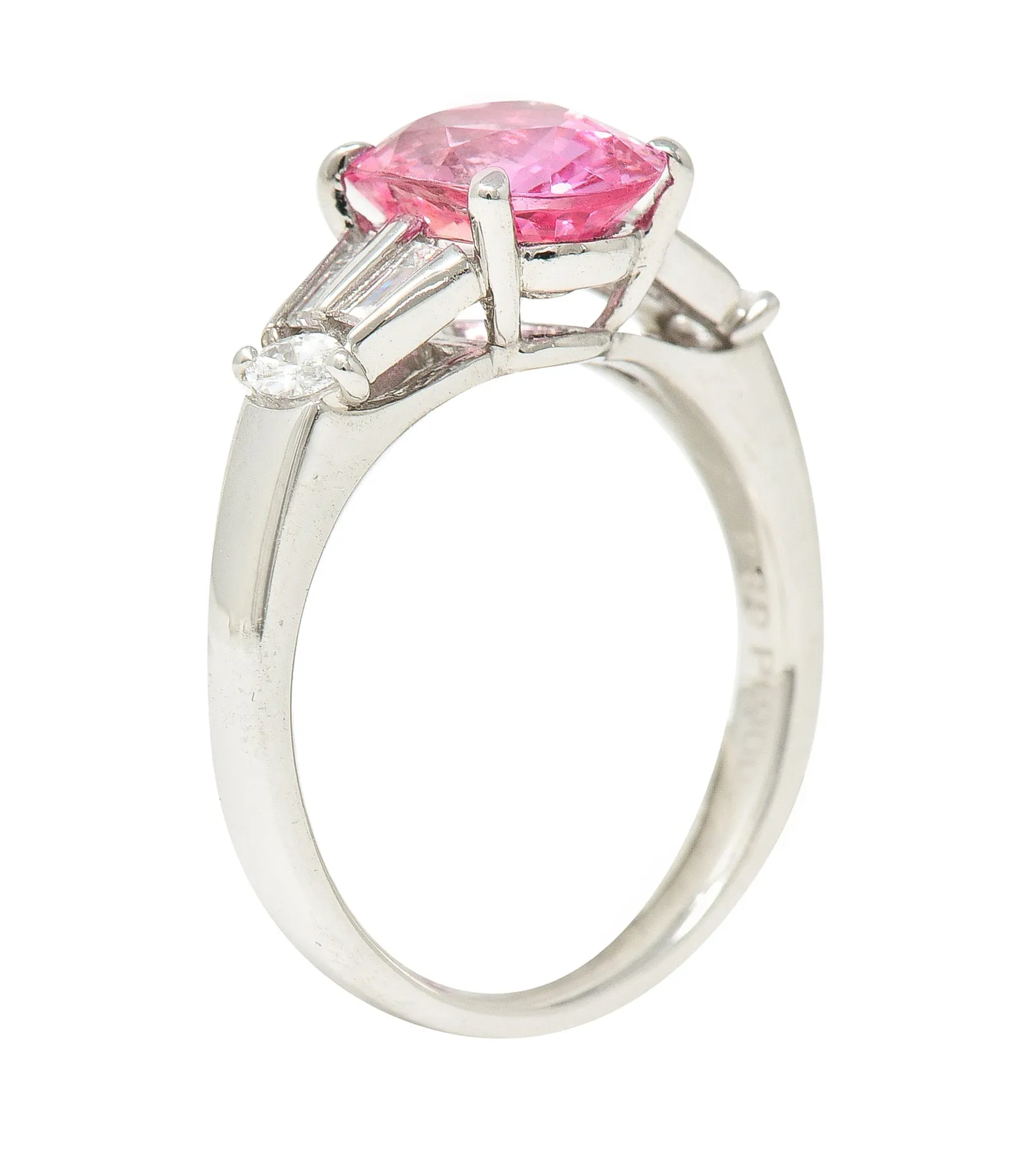 2.63 CTW No Heat Padparadscha Sapphire Diamond Platinum Gemstone Ring GIA