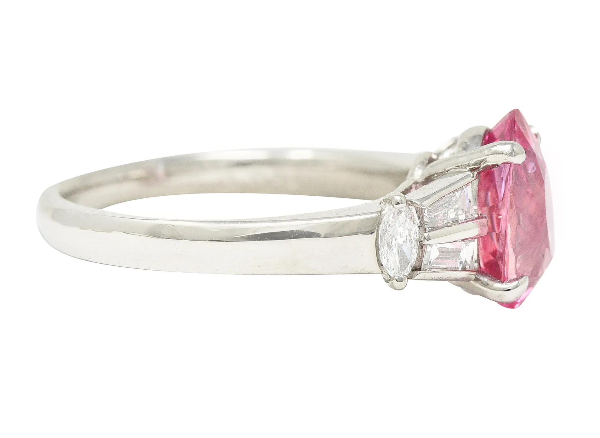2.63 CTW No Heat Padparadscha Sapphire Diamond Platinum Gemstone Ring GIA
