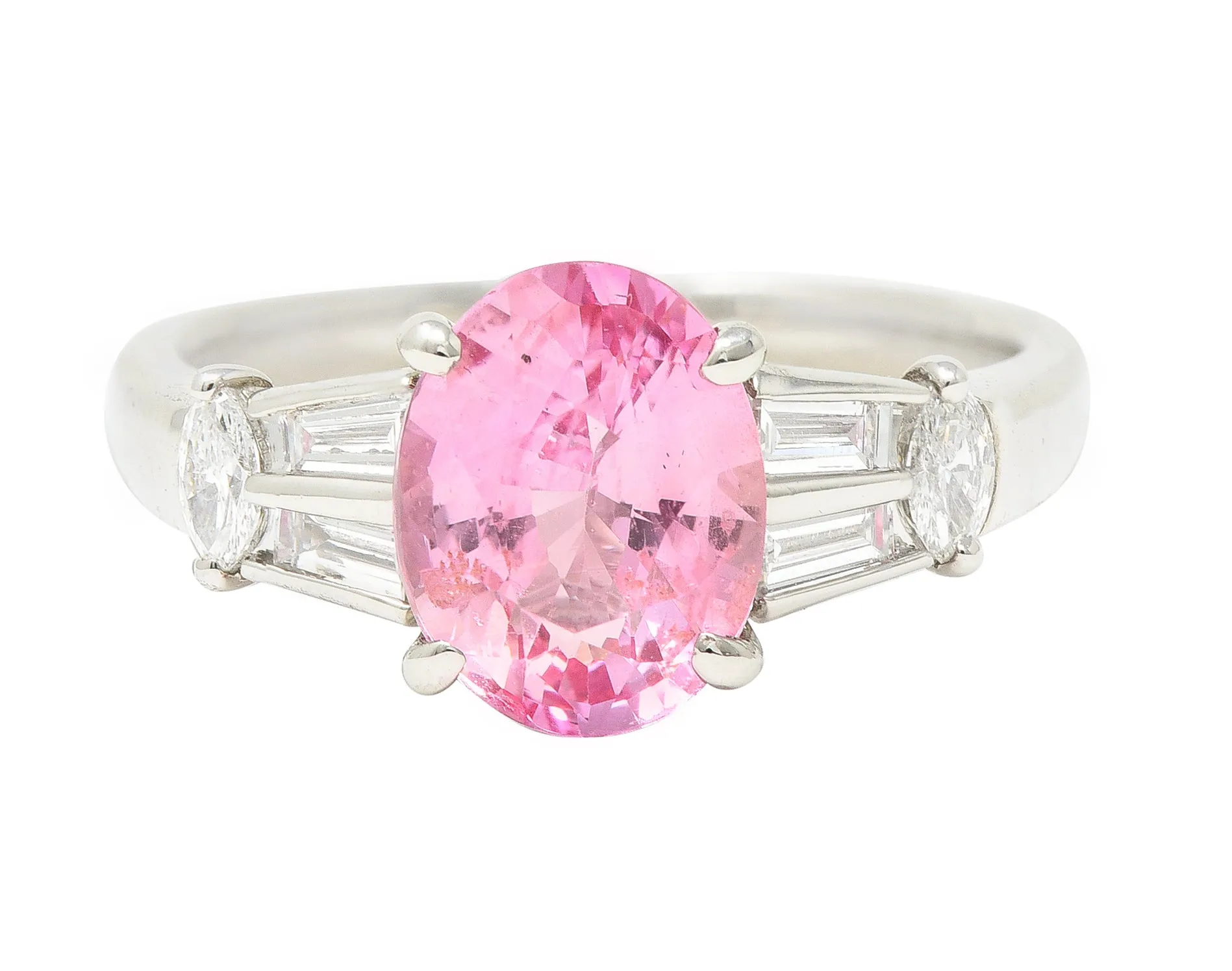 2.63 CTW No Heat Padparadscha Sapphire Diamond Platinum Gemstone Ring GIA