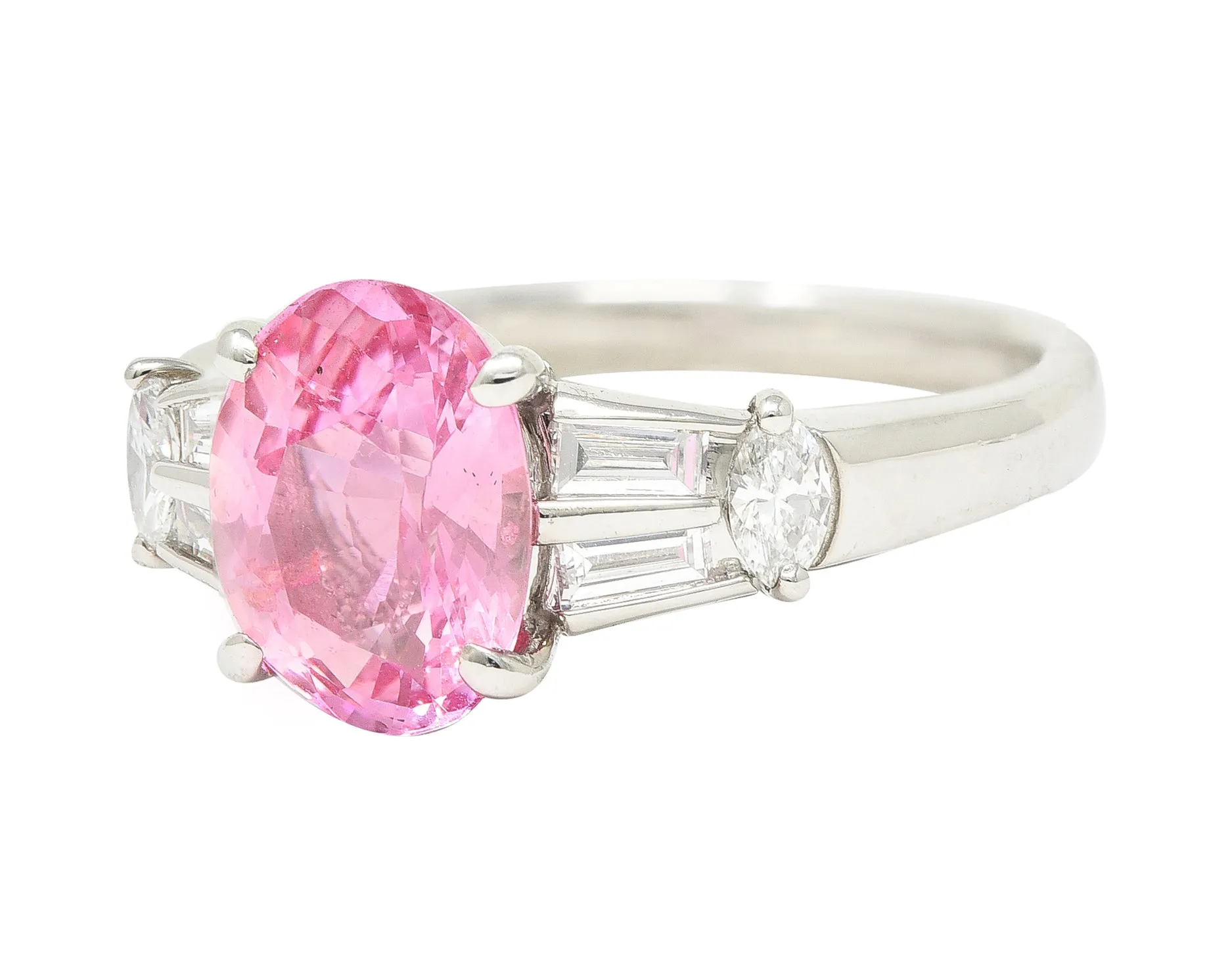 2.63 CTW No Heat Padparadscha Sapphire Diamond Platinum Gemstone Ring GIA