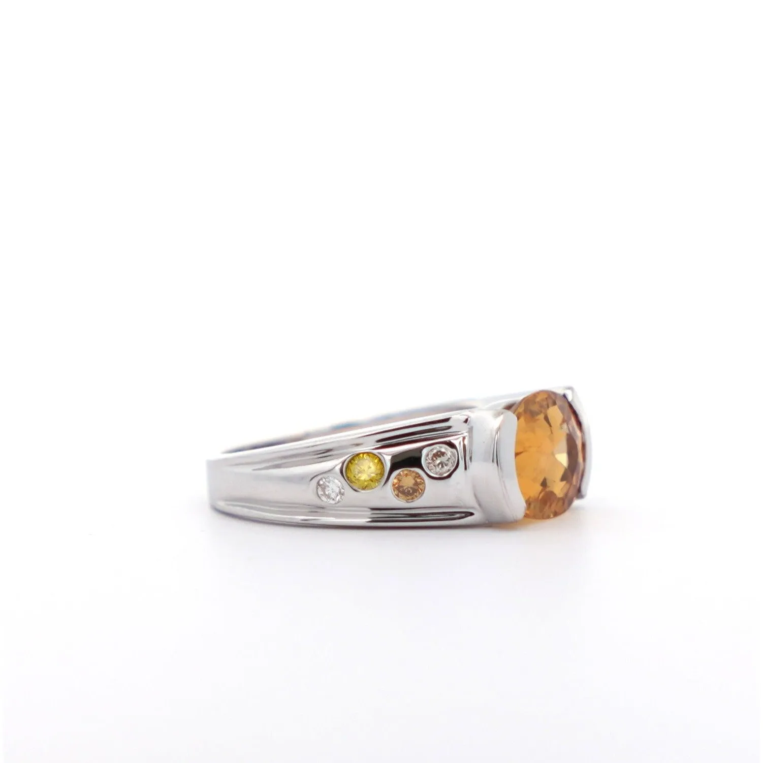 3.07 Carat Orange Precious Topaz & Floating Diamond Ring in East West Setting