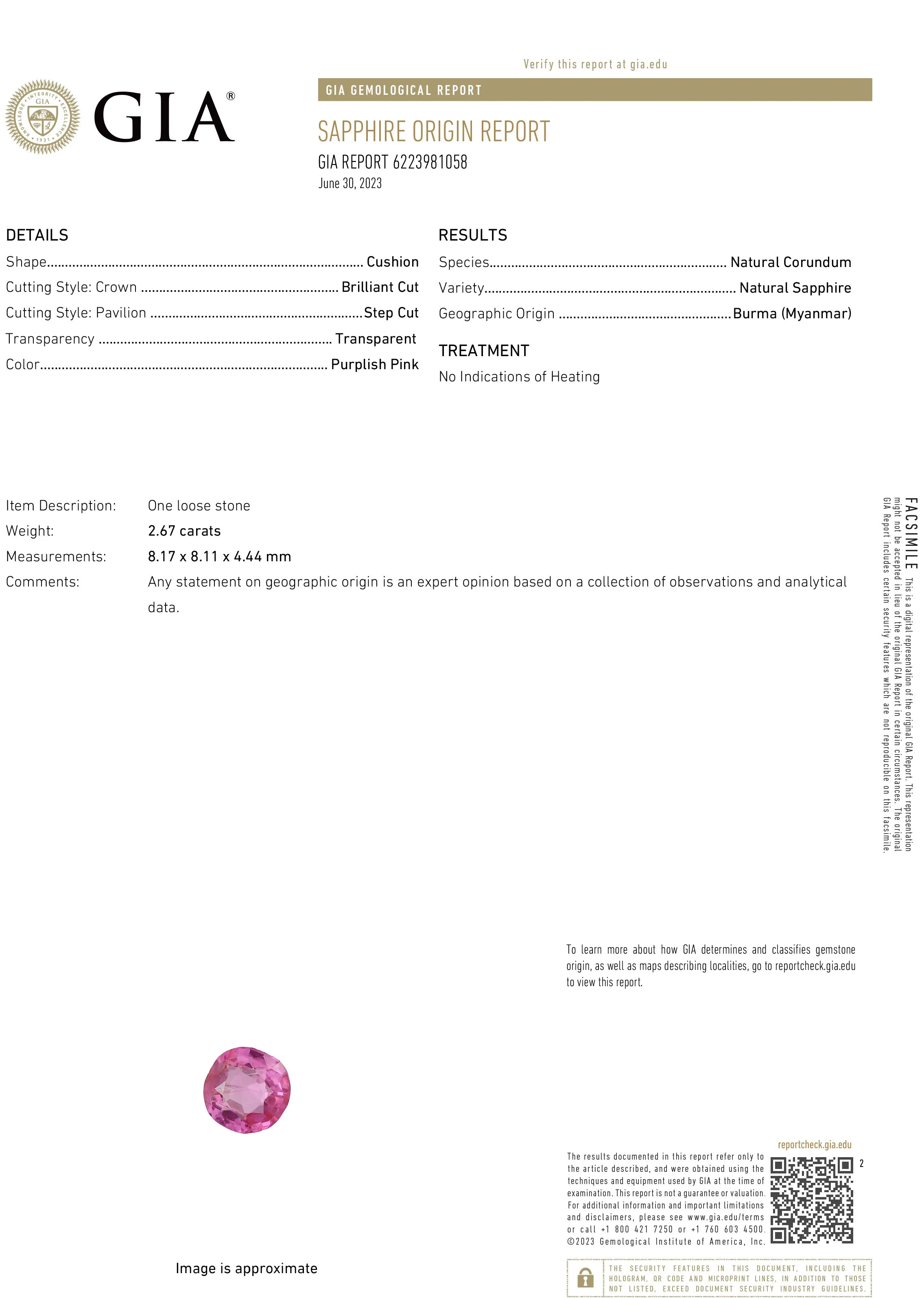 Antique Art Deco Platinum Burma Pink Sapphire and Diamond Filigree Engagement Ring - GIA