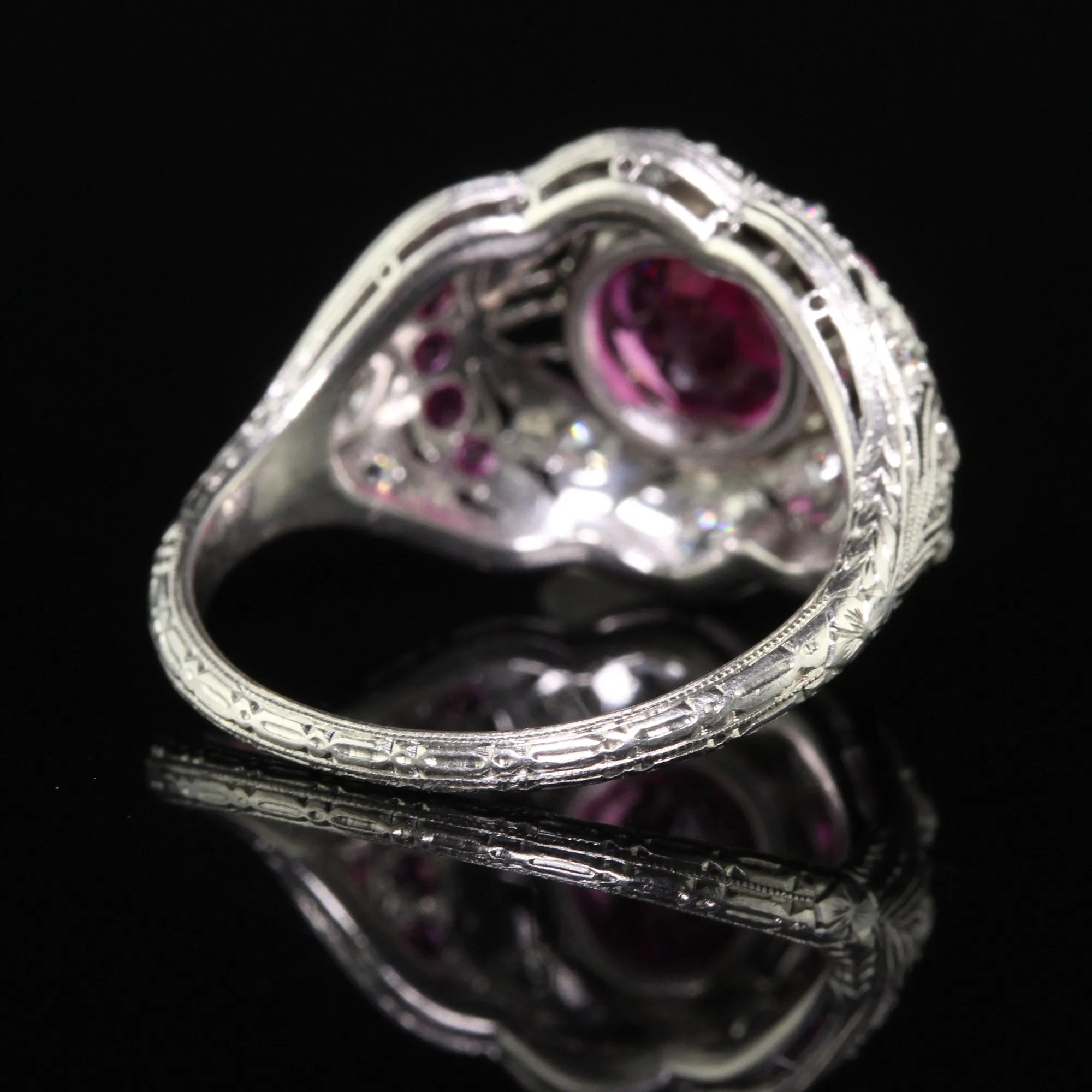 Antique Art Deco Platinum Burma Pink Sapphire and Diamond Filigree Engagement Ring - GIA