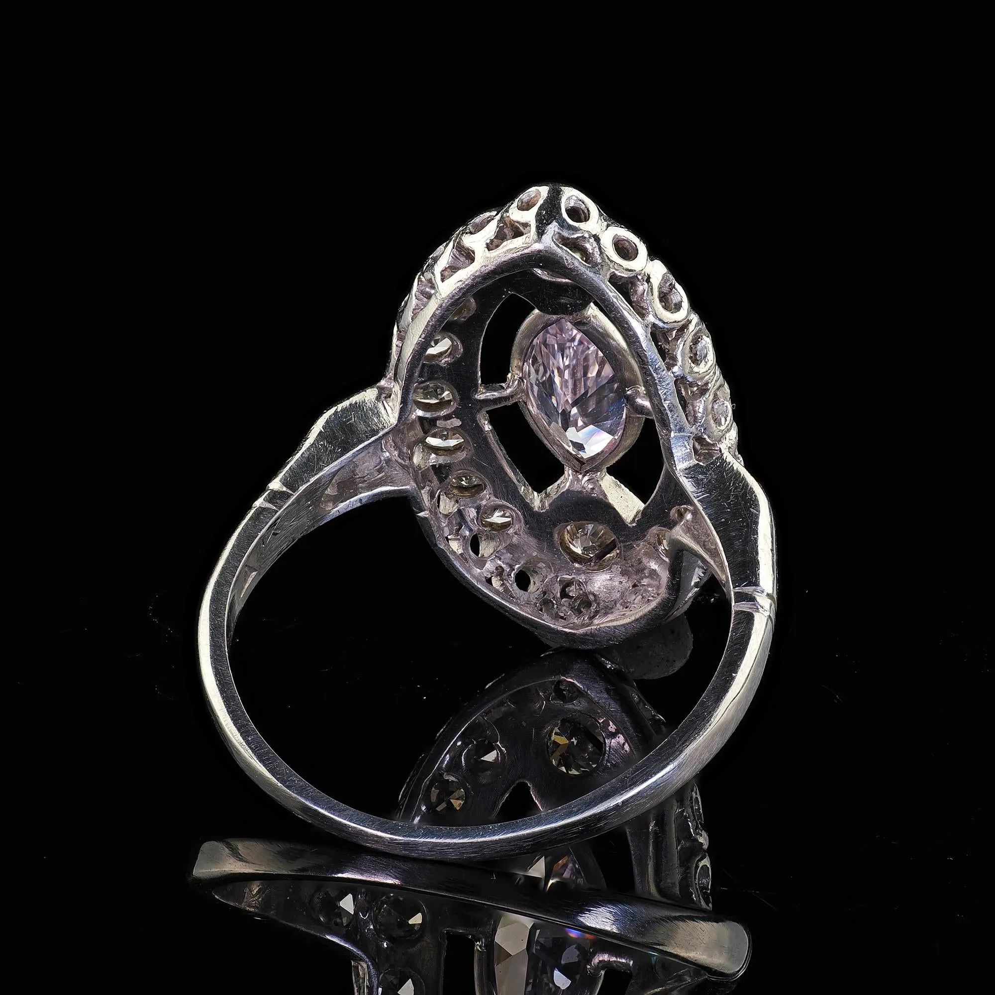 Antique Art Deco Platinum Light Purple Marquise Diamond Engagement Ring - GIA