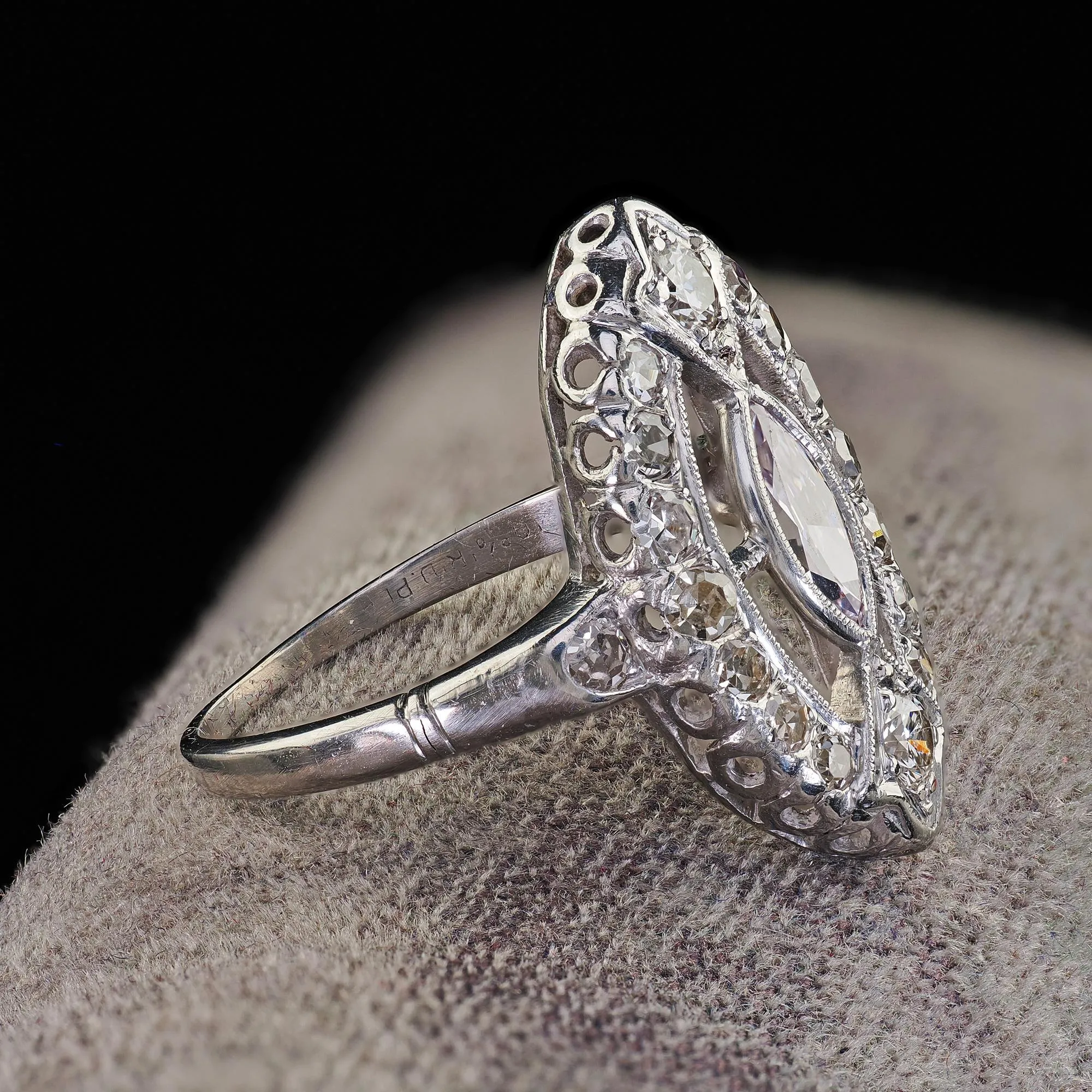 Antique Art Deco Platinum Light Purple Marquise Diamond Engagement Ring - GIA