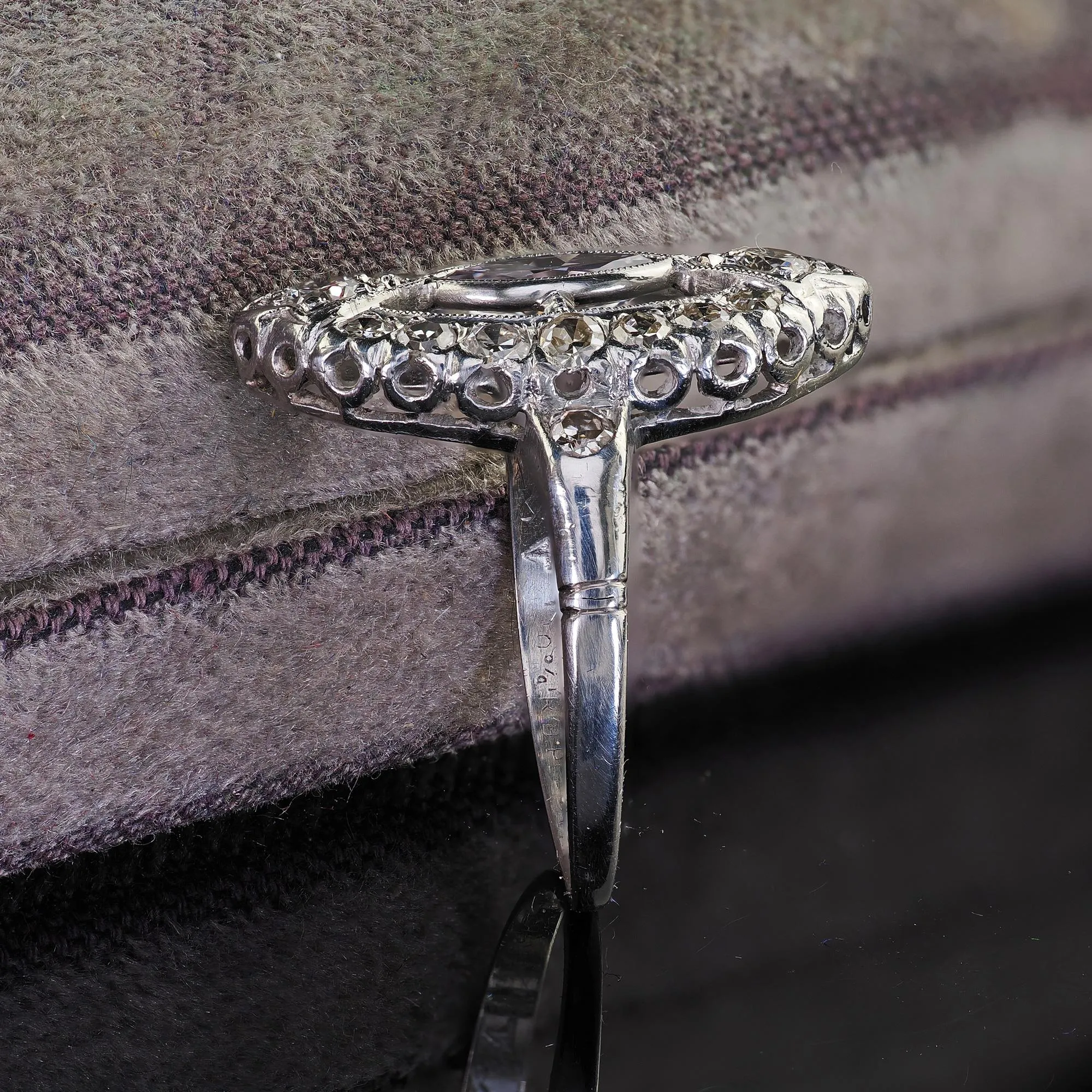 Antique Art Deco Platinum Light Purple Marquise Diamond Engagement Ring - GIA