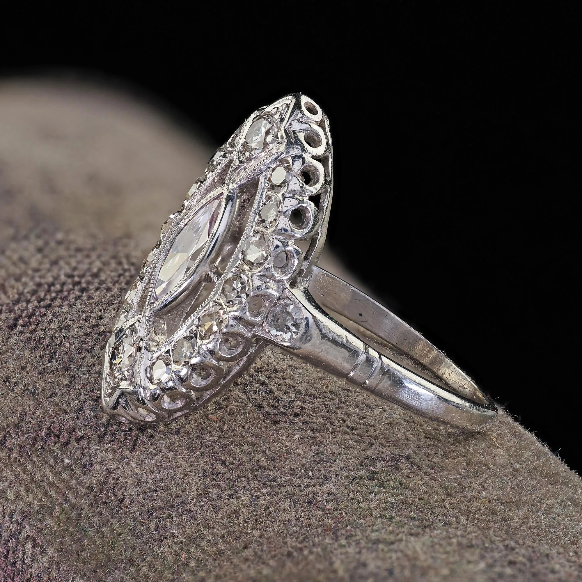Antique Art Deco Platinum Light Purple Marquise Diamond Engagement Ring - GIA