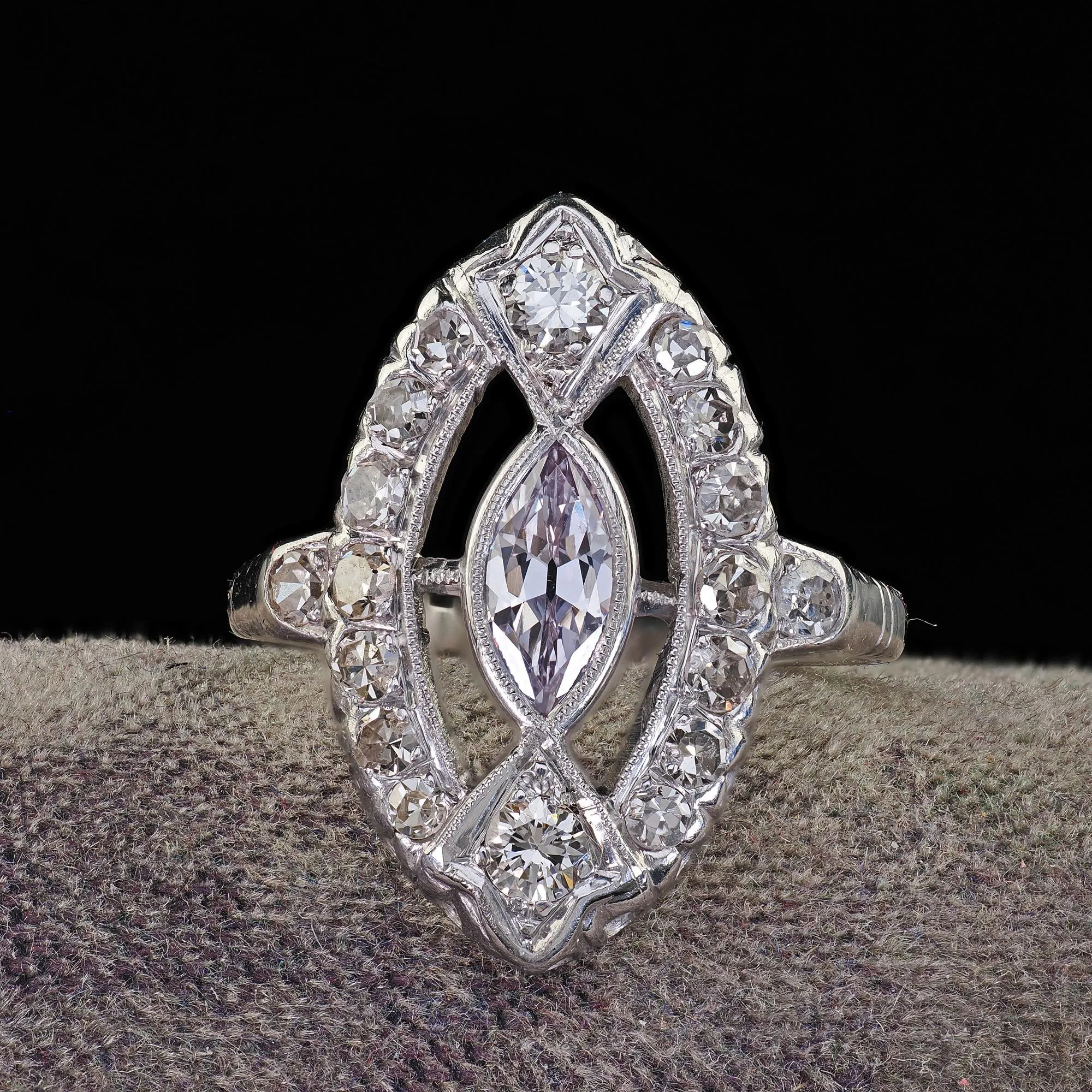 Antique Art Deco Platinum Light Purple Marquise Diamond Engagement Ring - GIA