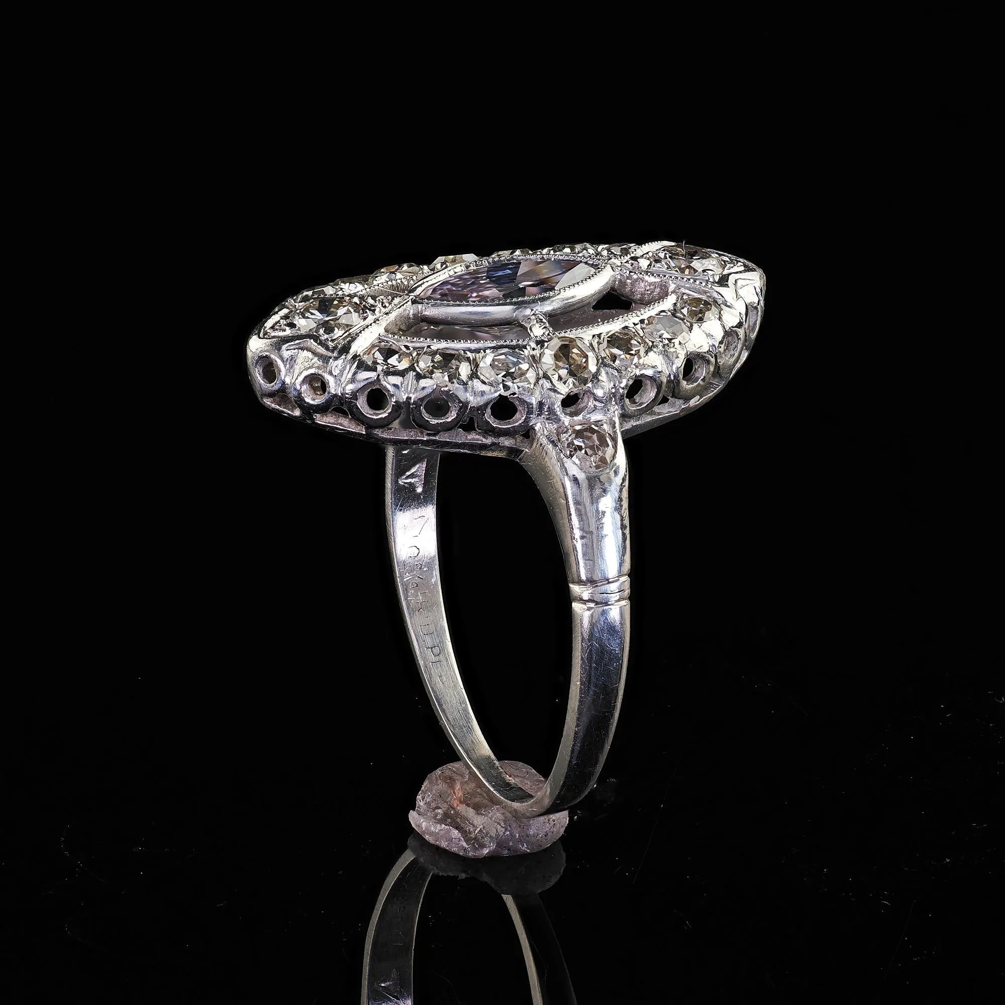 Antique Art Deco Platinum Light Purple Marquise Diamond Engagement Ring - GIA