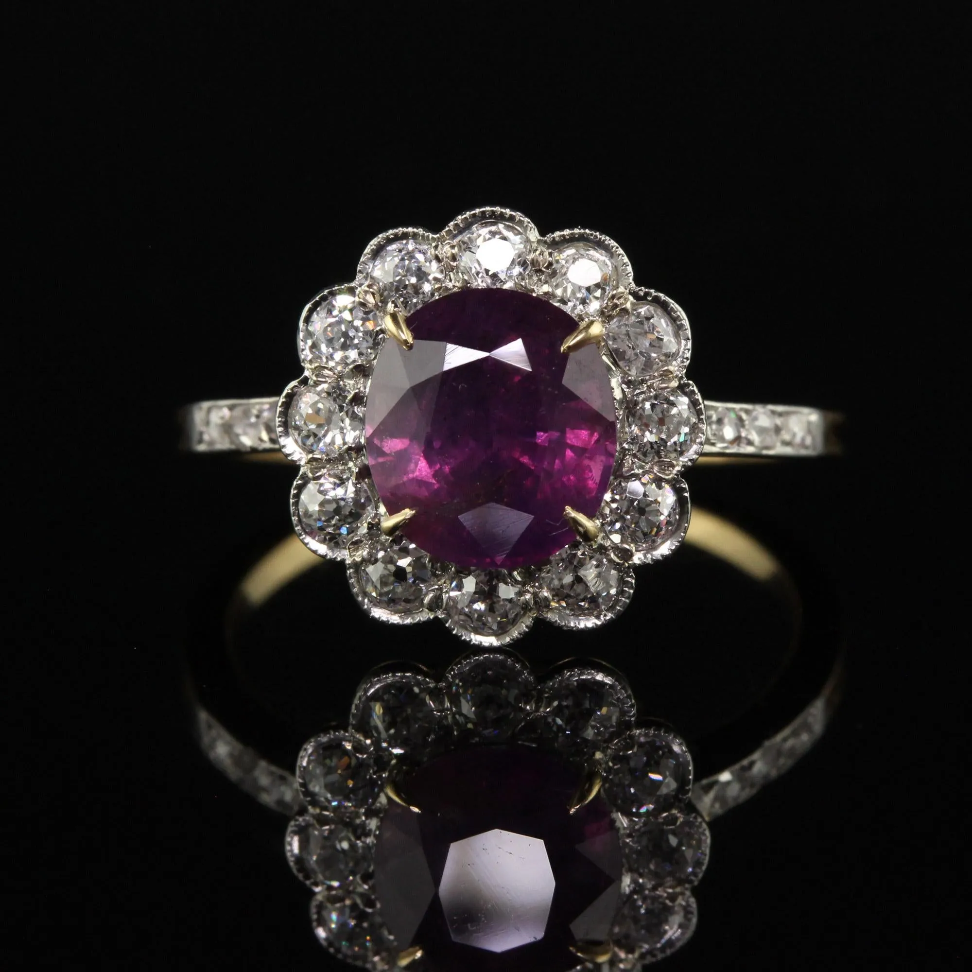 Antique Edwardian 18K Yellow Gold Platinum Kashmir Sapphire Engagement Ring - IGI