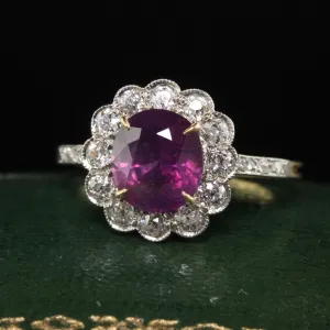 Antique Edwardian 18K Yellow Gold Platinum Kashmir Sapphire Engagement Ring - IGI