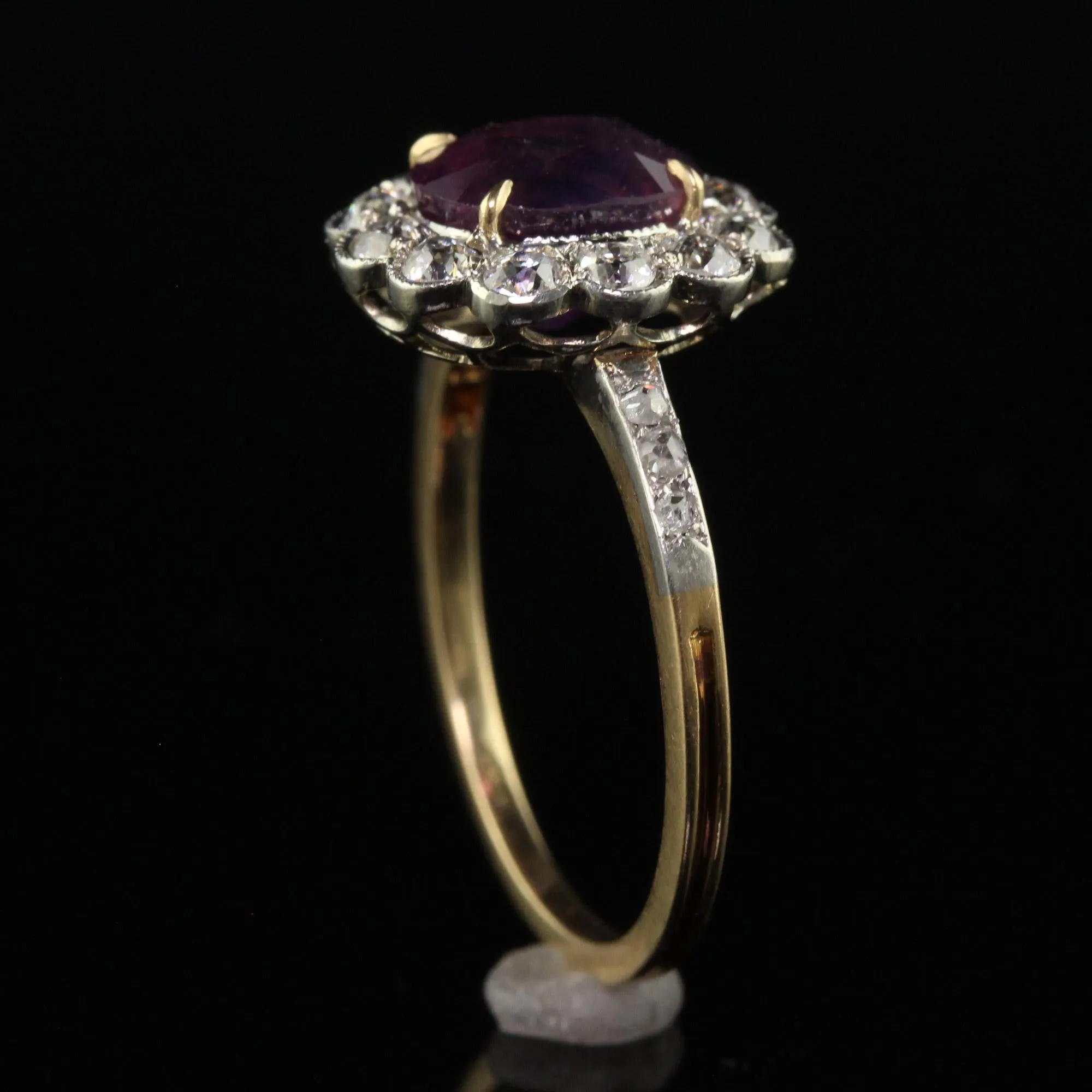Antique Edwardian 18K Yellow Gold Platinum Kashmir Sapphire Engagement Ring - IGI