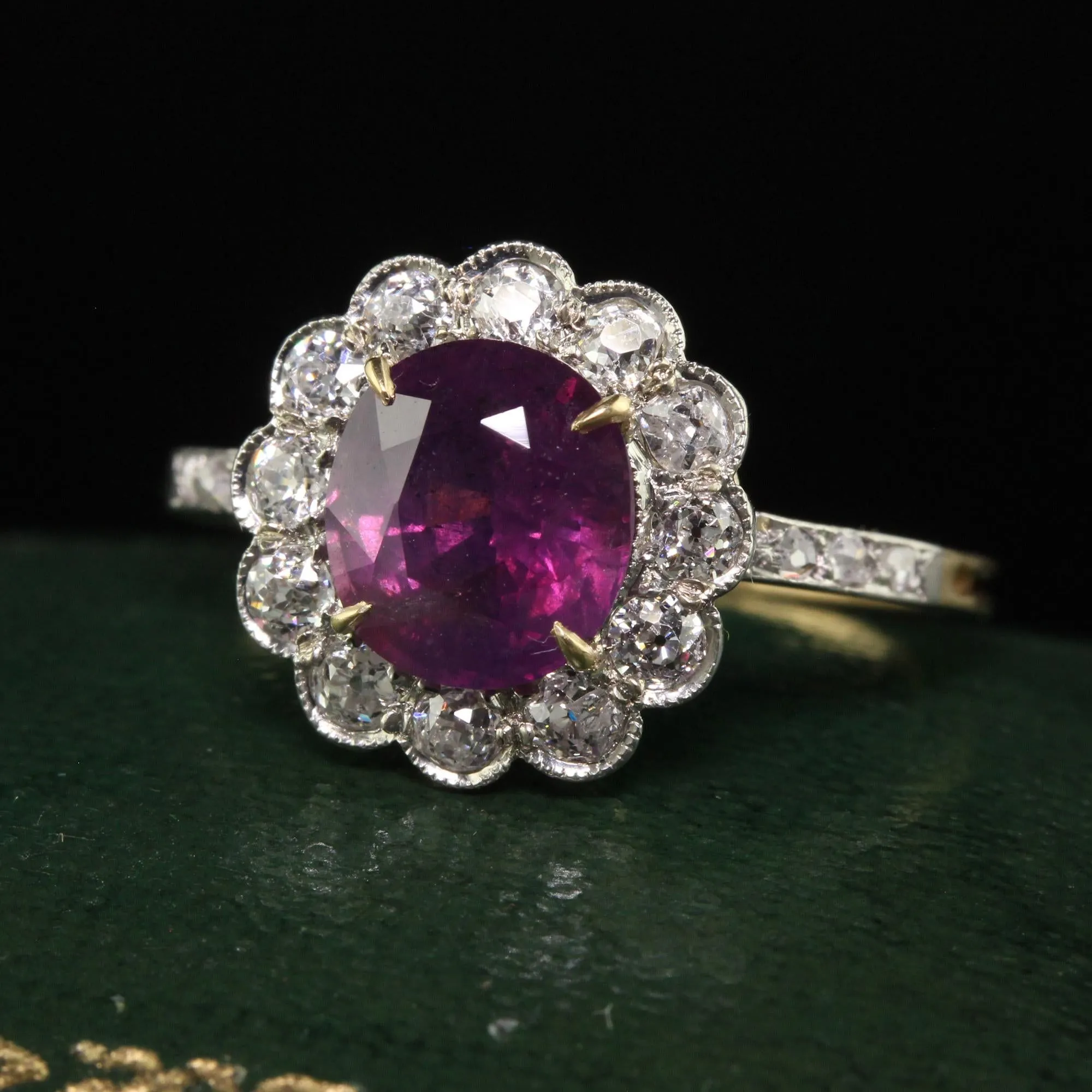 Antique Edwardian 18K Yellow Gold Platinum Kashmir Sapphire Engagement Ring - IGI