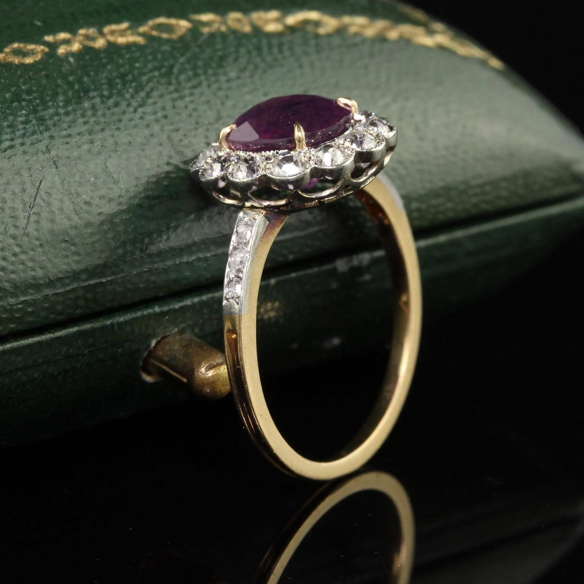 Antique Edwardian 18K Yellow Gold Platinum Kashmir Sapphire Engagement Ring - IGI