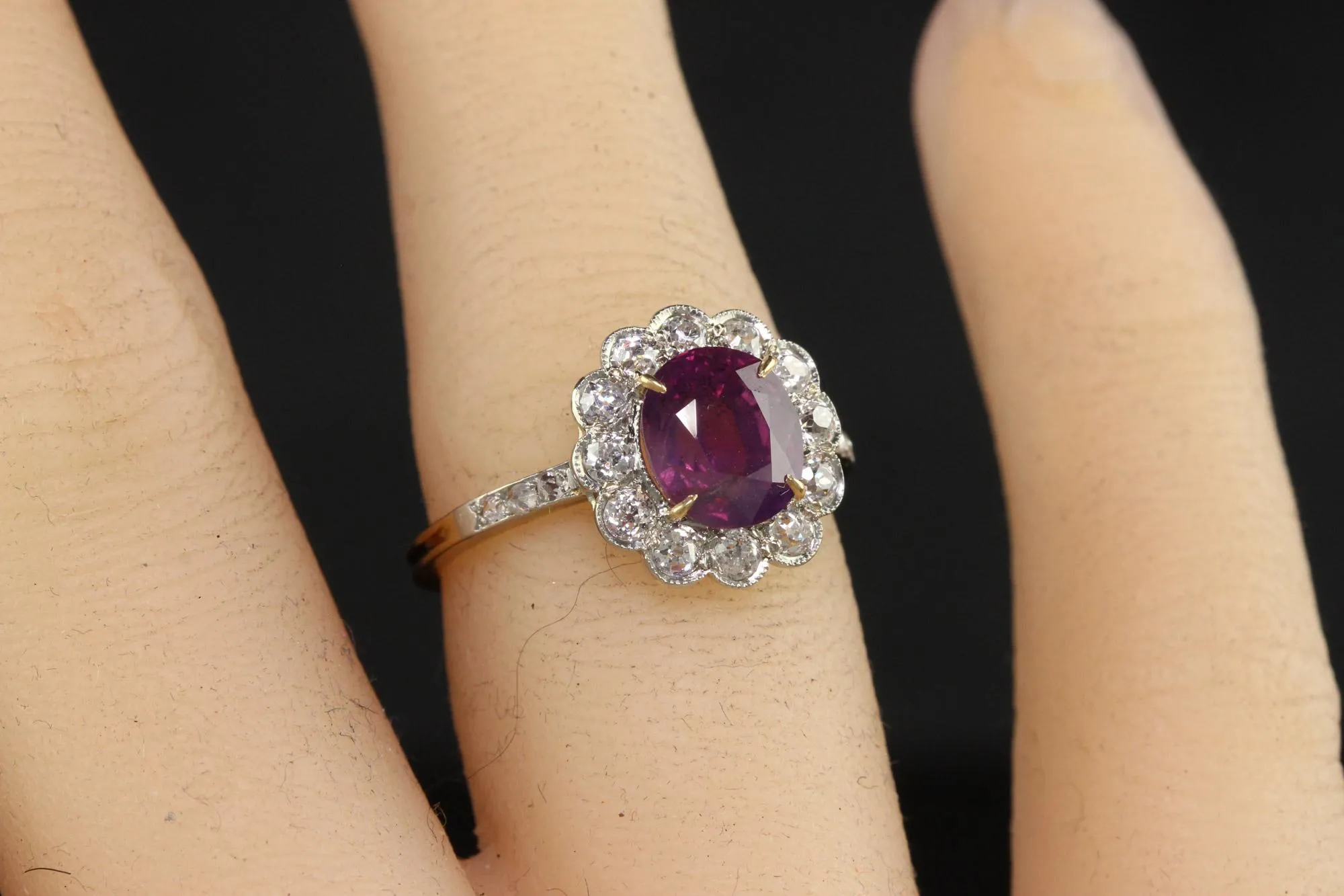Antique Edwardian 18K Yellow Gold Platinum Kashmir Sapphire Engagement Ring - IGI